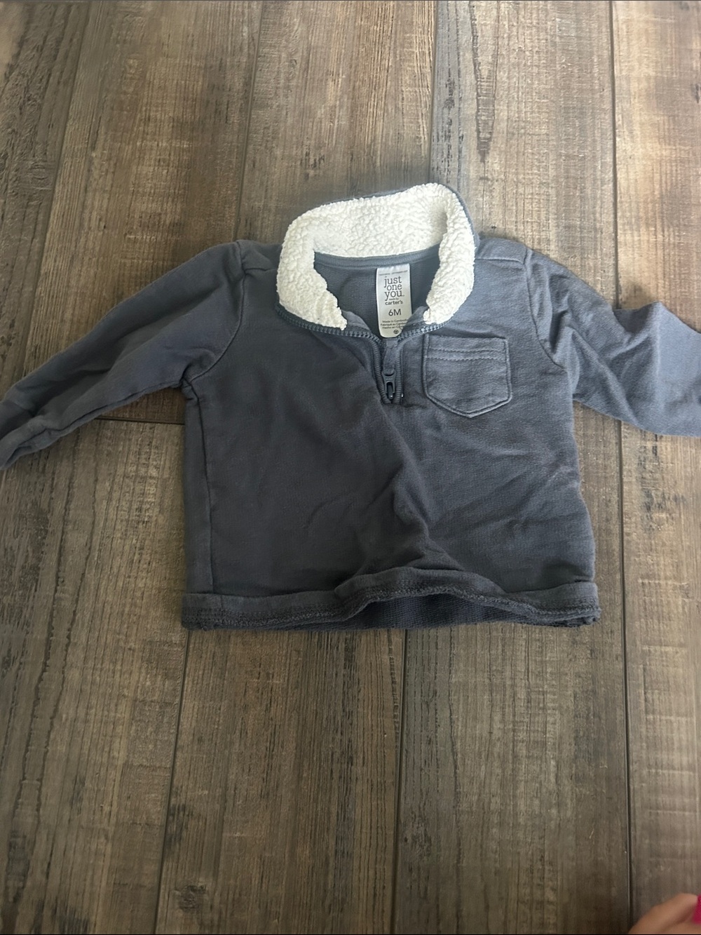 Gray Sherpa-Trim Pullover Top - Baby